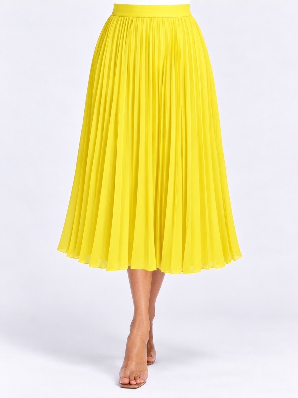 SHEIN Medium Bright Yellow Pleated Maxi Skirt High Waist 100% Polyester